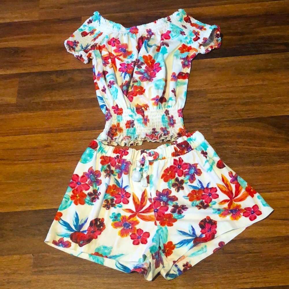 Kids girl summer floral print short set!